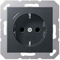 Розетка с заземлением +1хUSB тип C без рамки Jung EcoProfi 1-м. антрацит картинка